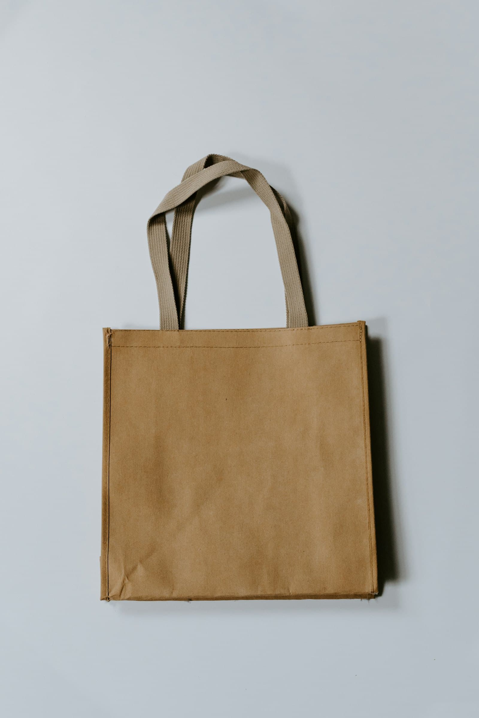 A reusable kraft grocery bag.